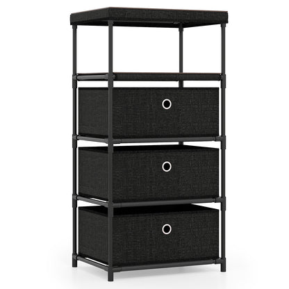 3/4 Drawer Fabric Storage Tower, Wood Top Metal Frame, M, Black Dressers & Chests Black at Gallery Canada