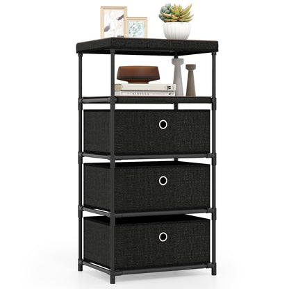 3/4 Drawer Fabric Storage Tower, Wood Top Metal Frame, M, Black Dressers & Chests at Gallery Canada