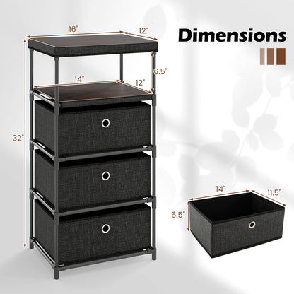 3/4 Drawer Fabric Storage Tower, Wood Top Metal Frame, M, Black Dressers & Chests at Gallery Canada