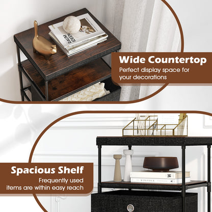 3/4 Drawer Fabric Storage Tower, Wood Top Metal Frame, M, Black Dressers & Chests at Gallery Canada