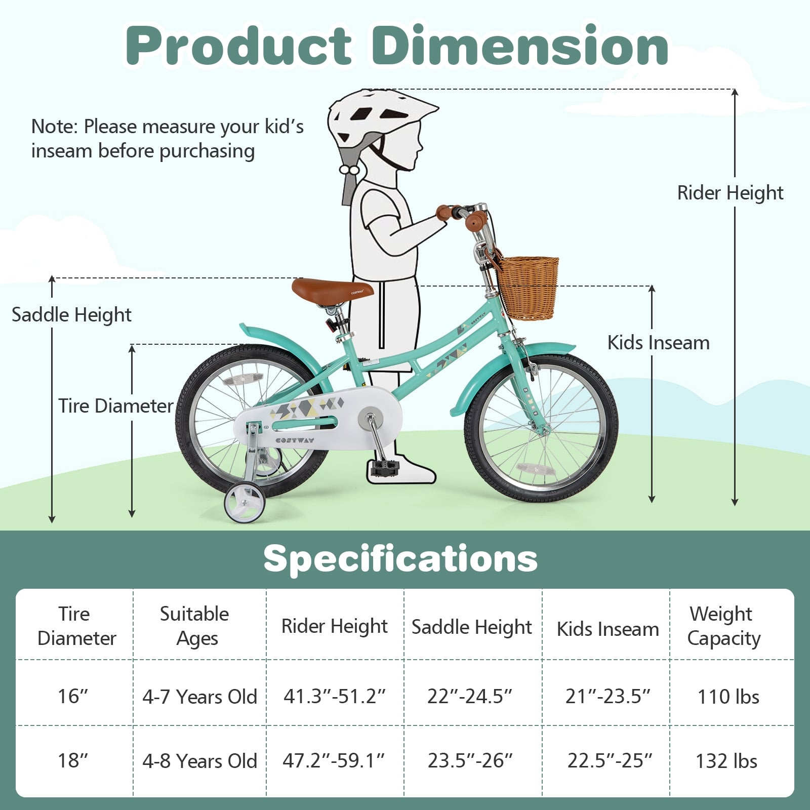 18 Inch Kids Bike With Training Wheels, Ages 4-8 Years, Green Kids Bike at Gallery Canada
