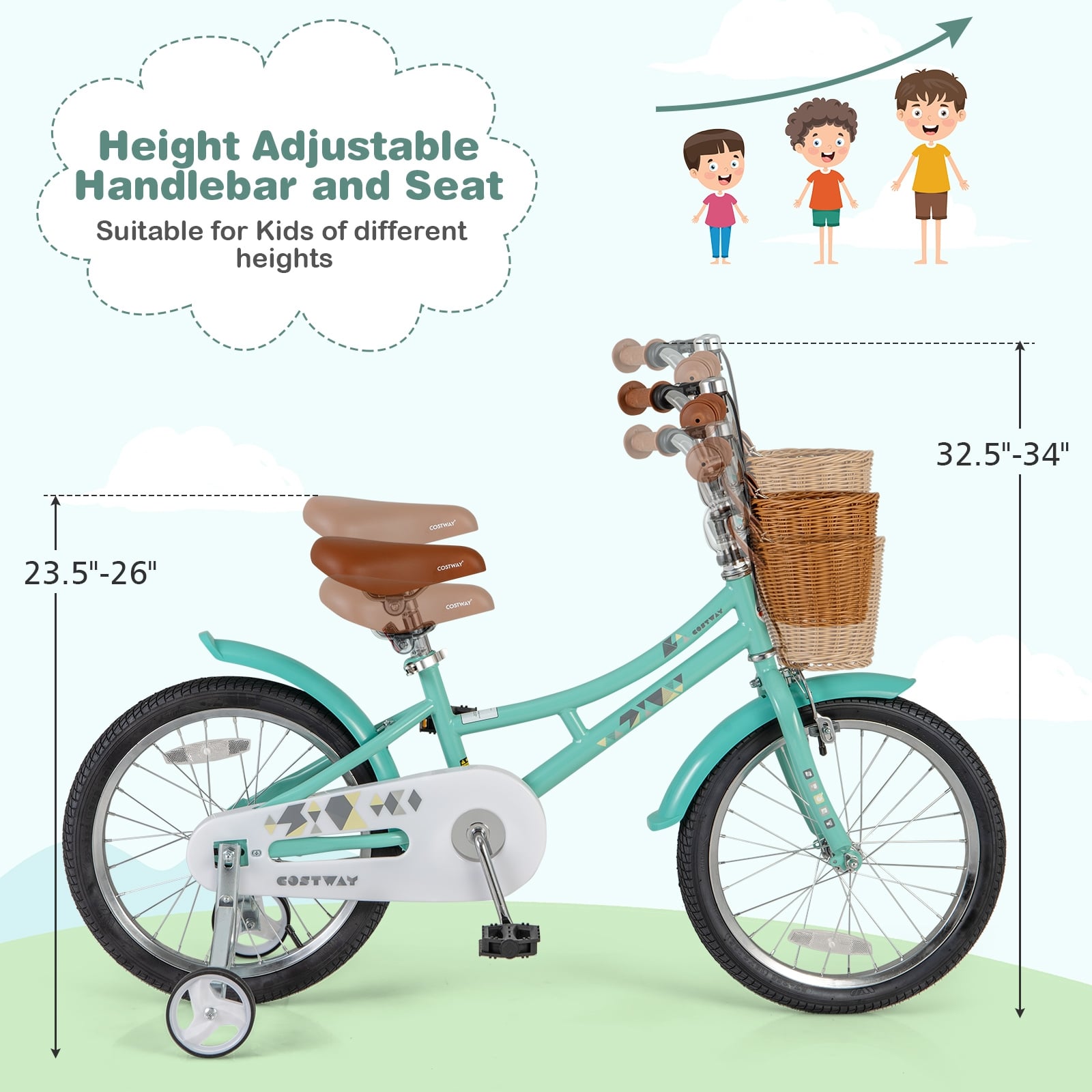 18 Inch Kids Bike With Training Wheels, Ages 4-8 Years, Green Kids Bike at Gallery Canada