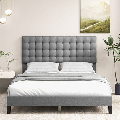 Queen Size Upholstered Platform Bed, Square Stitched Headboard Beds & Bed Frames at Gallery Canada