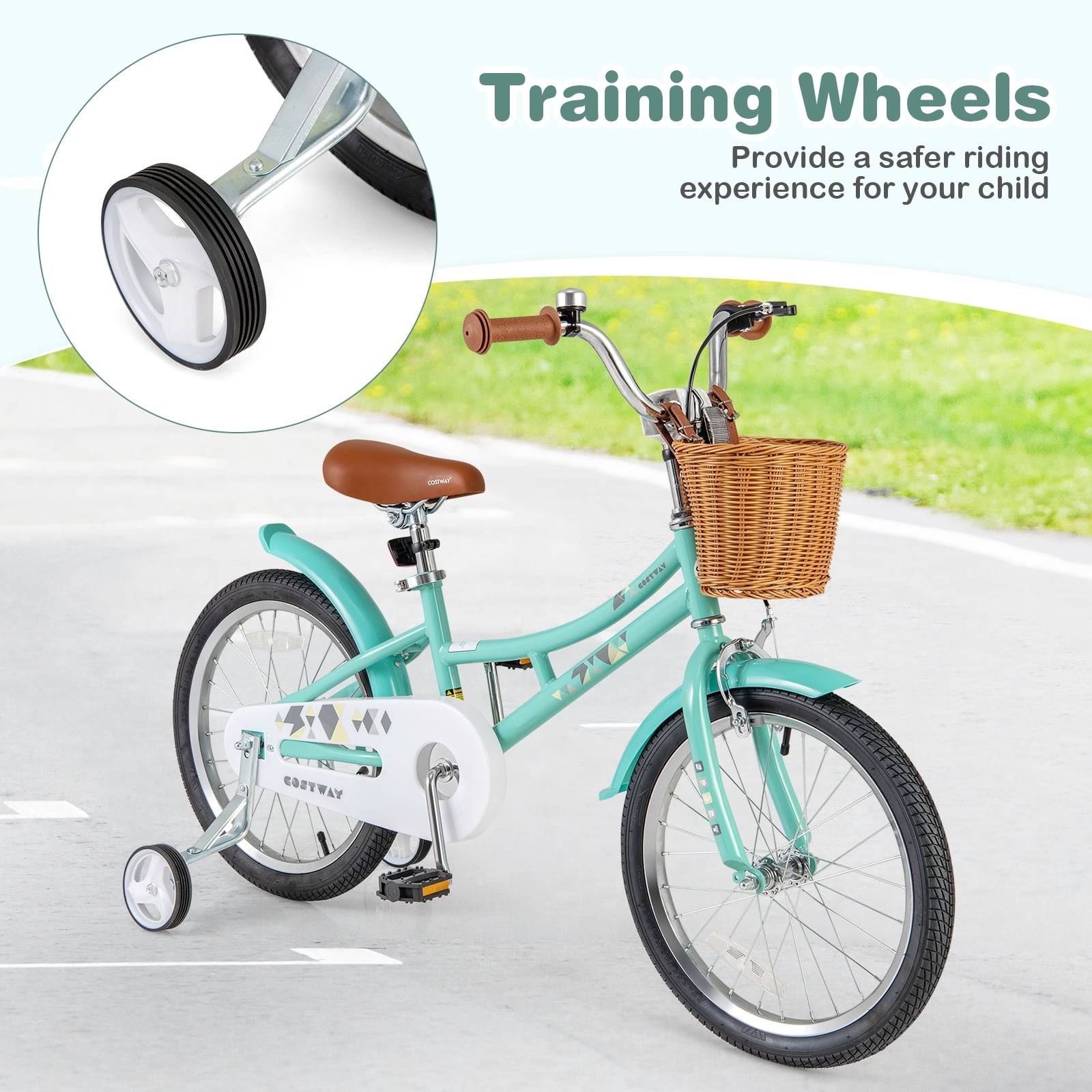 18 Inch Kids Bike With Training Wheels, Ages 4-8 Years, Green Kids Bike at Gallery Canada