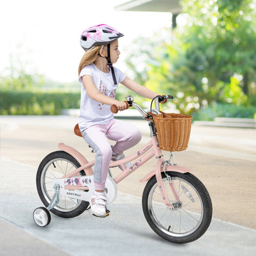 16 Inch Kids Bike, Retro Bicycle, Adjustable, Basket, Pink