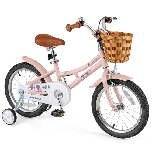 16 Inch Kids Bike, Retro Bicycle, Adjustable, Basket, Pink