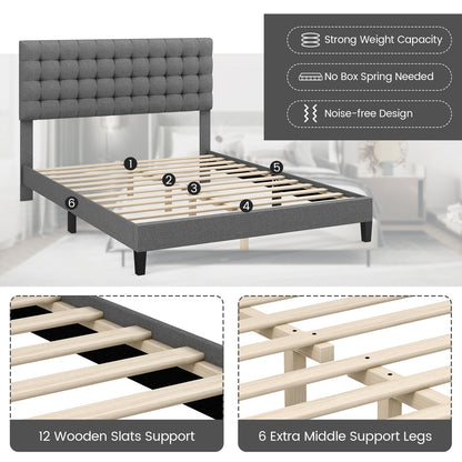 Queen Size Upholstered Platform Bed, Square Stitched Headboard Beds & Bed Frames at Gallery Canada