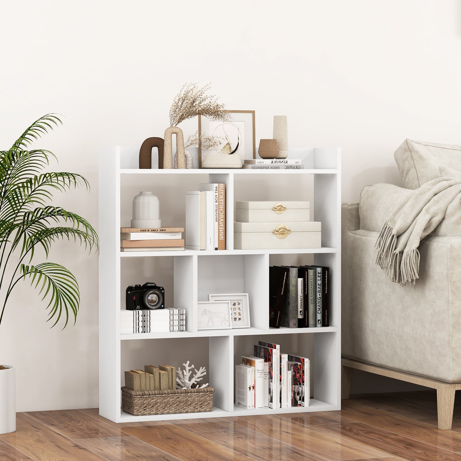 7 Cubes Open-Back Bookshelf, Anti-Toppling Devices, White Bookcases at Gallery Canada