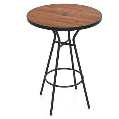 28 Inches Outdoor Bar Table, Wood-Like Tabletop, Natural Patio Coffee Tables Natural at Gallery Canada