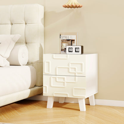 Modern Nightstand With Drawers, 3D Geometric Patterns, White Nightstands at Gallery Canada