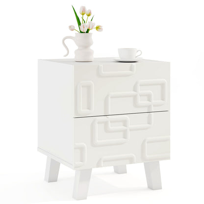 Modern Nightstand With Drawers, 3D Geometric Patterns, White Nightstands at Gallery Canada