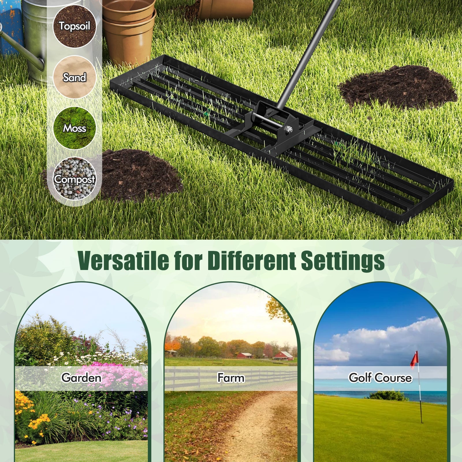 Lawn Leveling Rake, 46 x 10 Inch, Heavy Duty, Black Lawn Care Tools at Gallery Canada