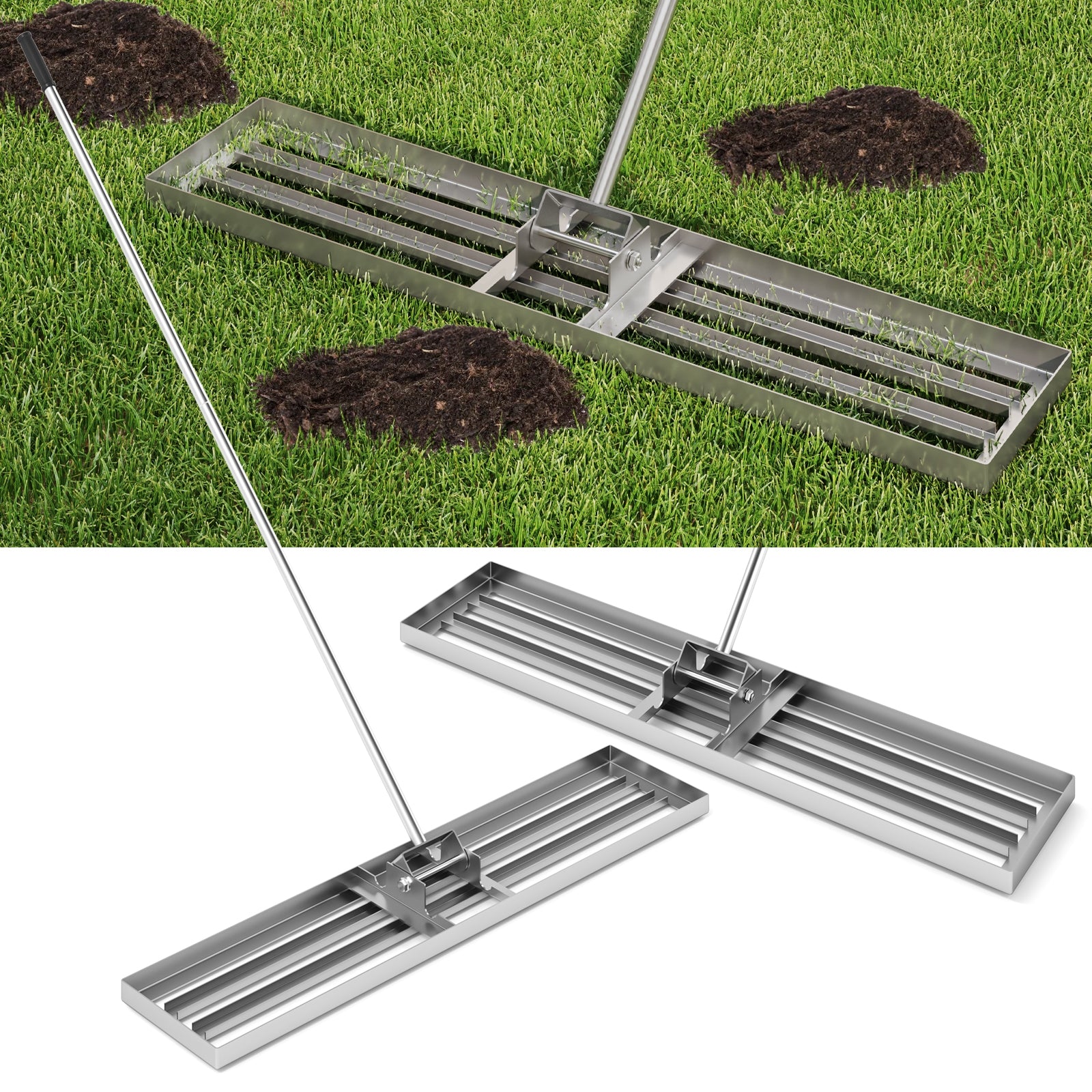 Lawn Leveling Rake, 46 x 10 Inch, Heavy Duty, Silver Lawn Care Tools Silver at Gallery Canada