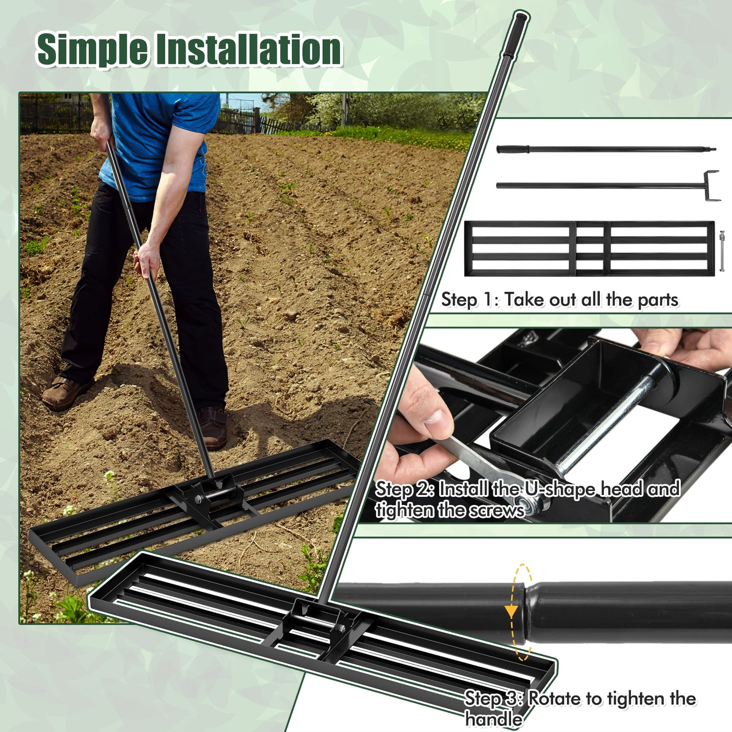 Lawn Leveling Rake, 46 x 10 Inch, Heavy Duty, Black Lawn Care Tools at Gallery Canada