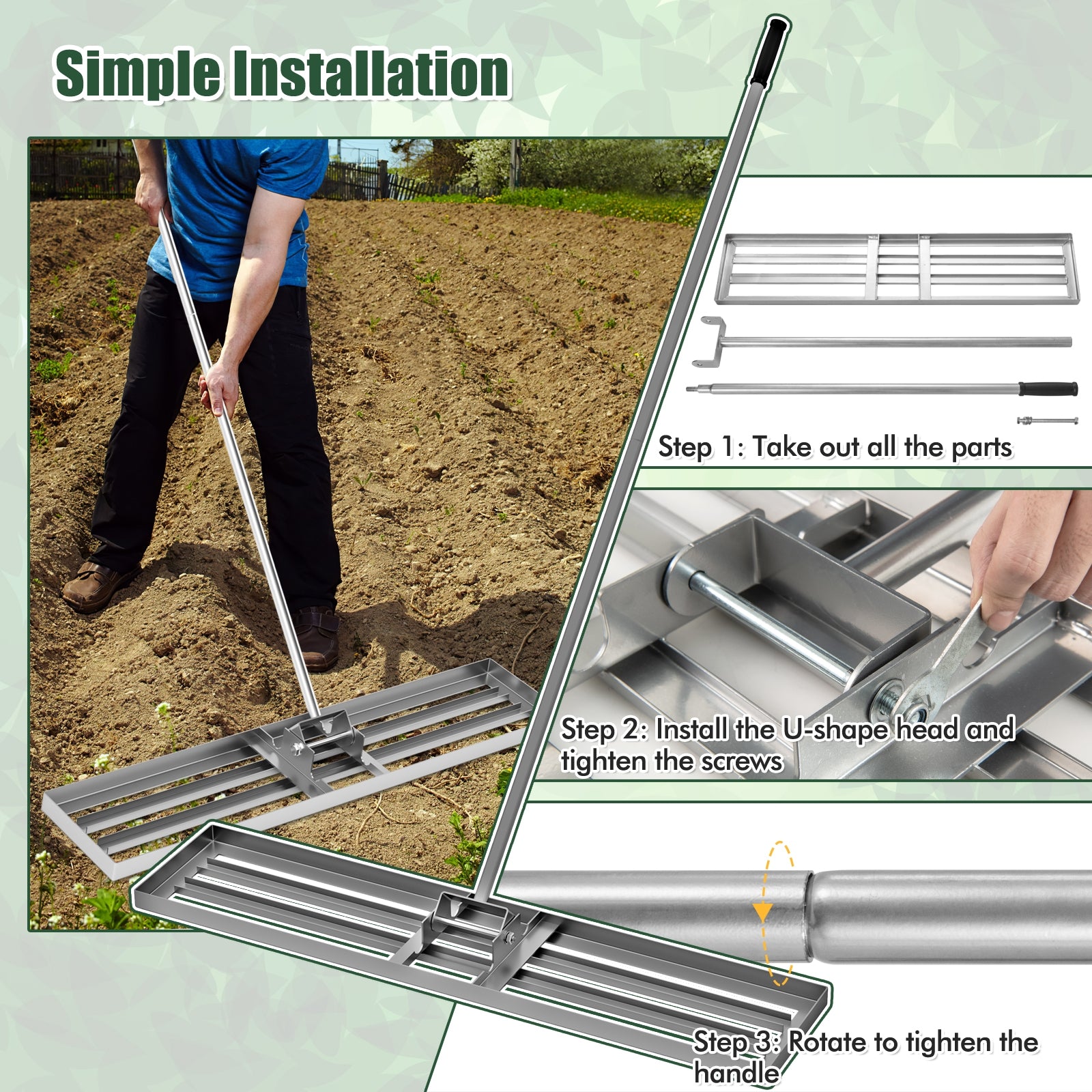 Lawn Leveling Rake, 46 x 10 Inch, Heavy Duty, Silver Lawn Care Tools at Gallery Canada