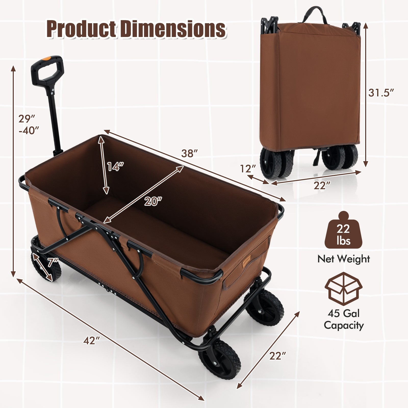 Collapsible Folding Wagon Cart, Adjustable Handlebar, Coffee Garden Carts at Gallery Canada
