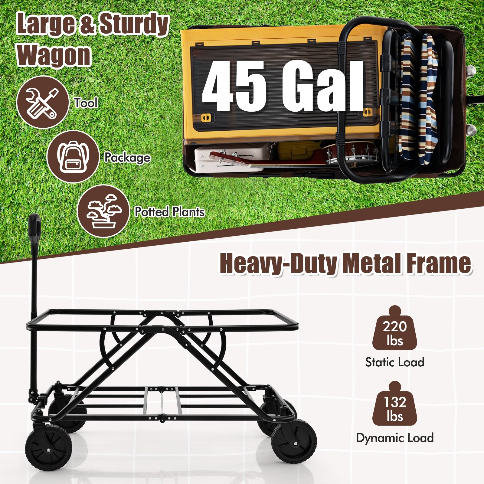 Collapsible Folding Wagon Cart, Adjustable Handlebar, Coffee Garden Carts at Gallery Canada