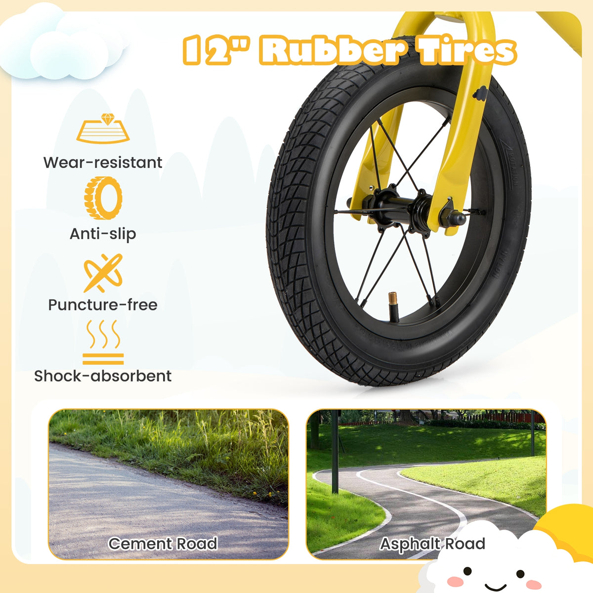 12 Inch Toddler Balance Bike, Height Adjustable, Yellow Kids Bike at Gallery Canada