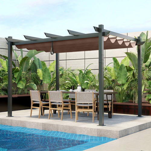 10x12 Feet Aluminum Retractable Pergola Canopy, Coffee