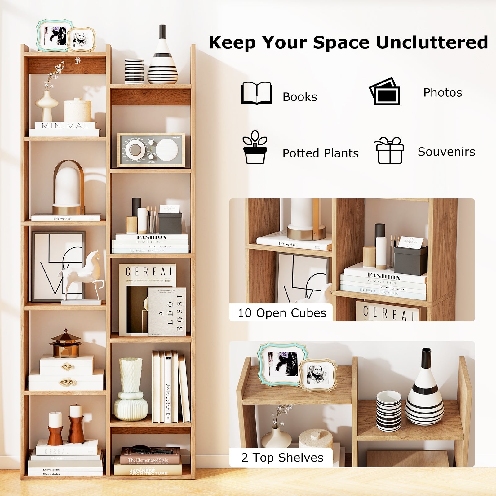 11-Tier Book Organizer Bookcase, Anti-Tipping Kits, Natural Bookcases at Gallery Canada