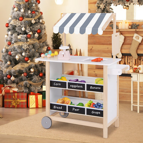 Kids Wooden Ice Cream Cart With Chalkboard And Storage, Over 3 Years Old, White