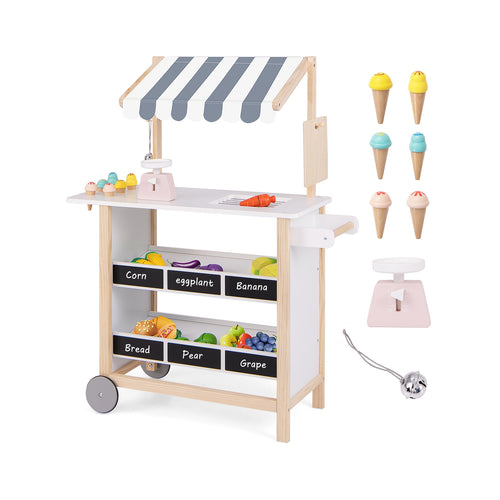 Kids Wooden Ice Cream Cart With Chalkboard And Storage, Over 3 Years Old, White