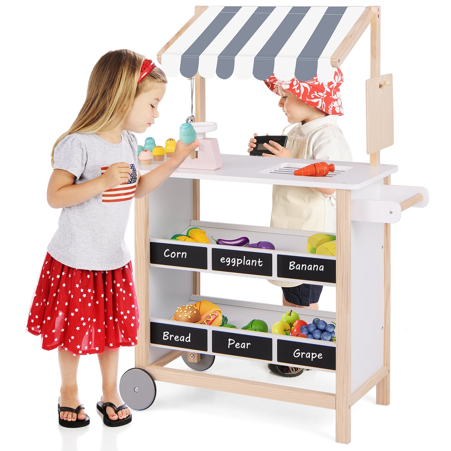 Kids Wooden Ice Cream Cart With Chalkboard And Storage, Over 3 Years Old, White Play Kitchen Sets at Gallery Canada
