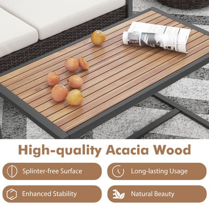 Patio PE Wicker Furniture Set, Acacia Wood Coffee Table, White Patio Conversation Sets at Gallery Canada