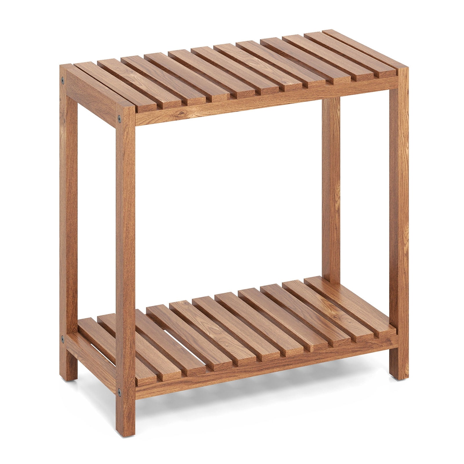 2 Tier Side Table, Teak Wood Storage Shelf, Natural Plant Stands at Gallery Canada