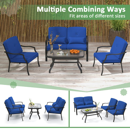 4 Piece Outdoor Conversation Set, With Seat Back Cushions And Waist Pillows, Navy Patio Conversation Sets at Gallery Canada