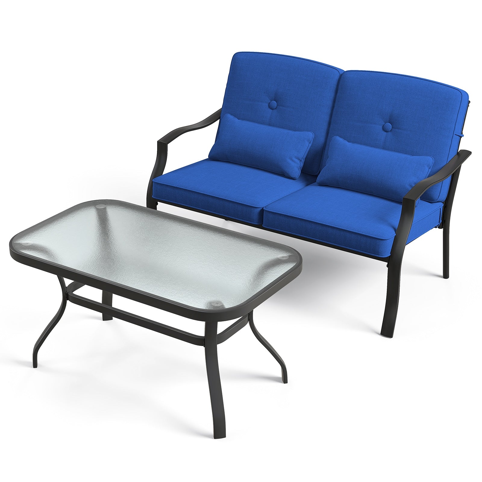 Outdoor Loveseat Chair Set, Coffee Table, Seat Back Cushions, Navy Patio Conversation Sets at Gallery Canada