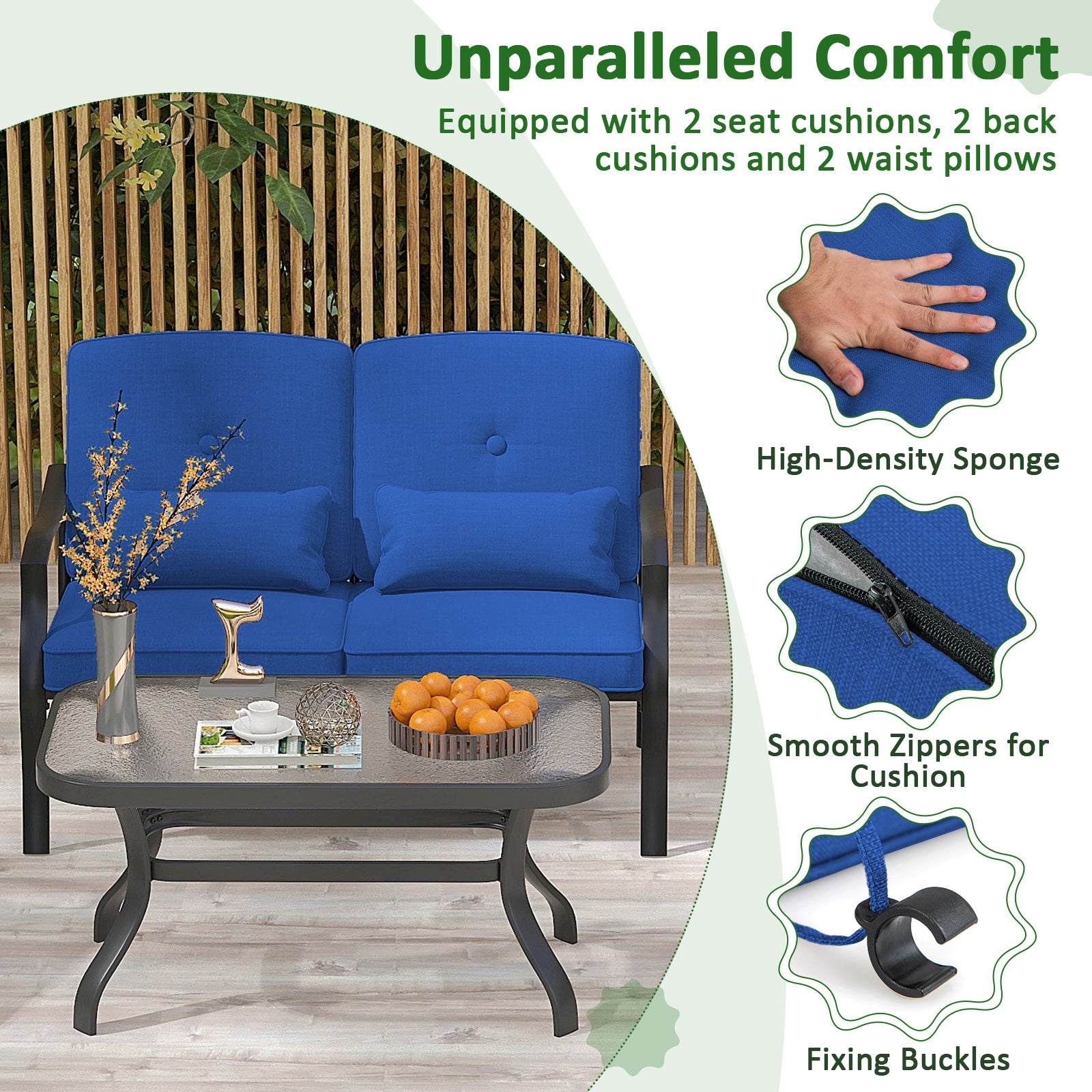 Outdoor Loveseat Chair Set, Coffee Table, Seat Back Cushions, Navy Patio Conversation Sets at Gallery Canada