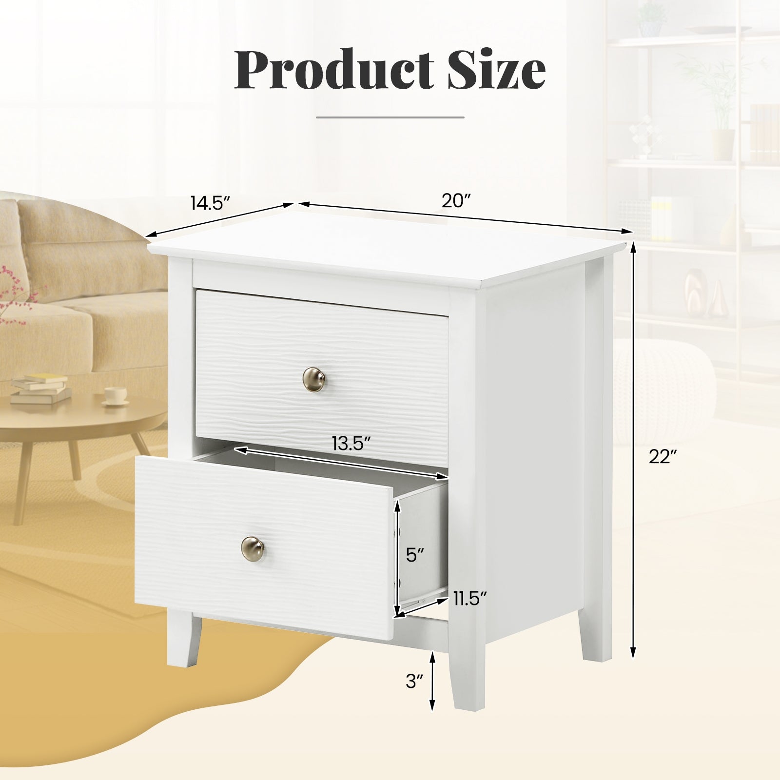 Modern Nightstand With 2 Drawers, White Nightstands at Gallery Canada