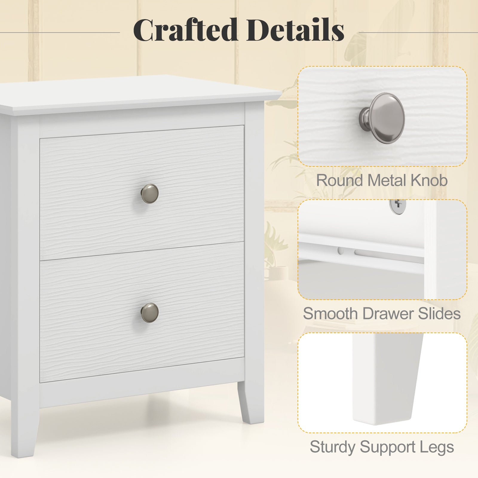 Modern Nightstand With 2 Drawers, White Nightstands at Gallery Canada