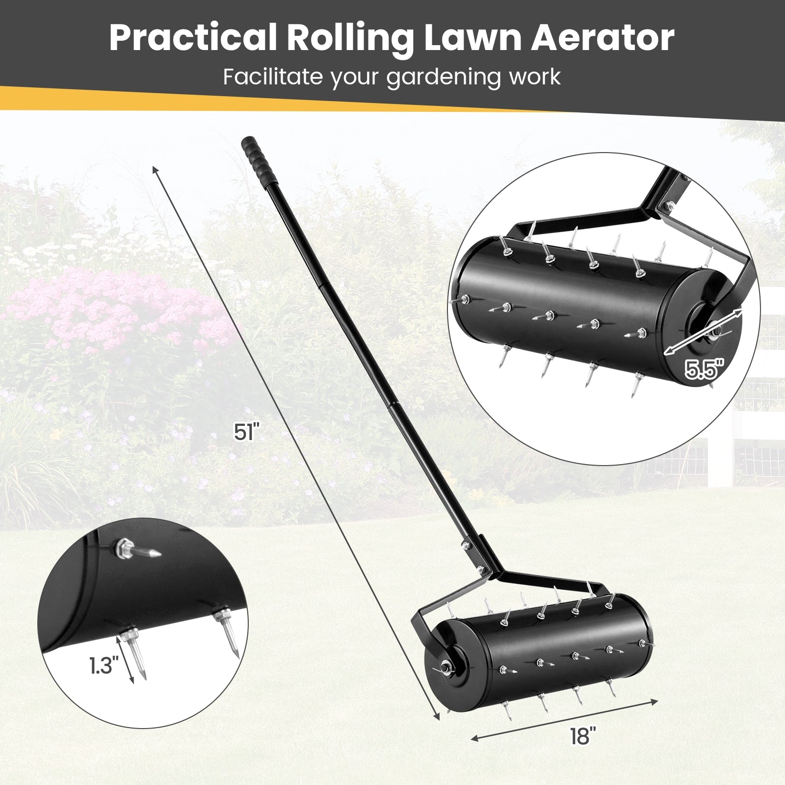 18 Inch Manual Lawn Aerator, Detachable Handle, Black Lawn Care Tools at Gallery Canada