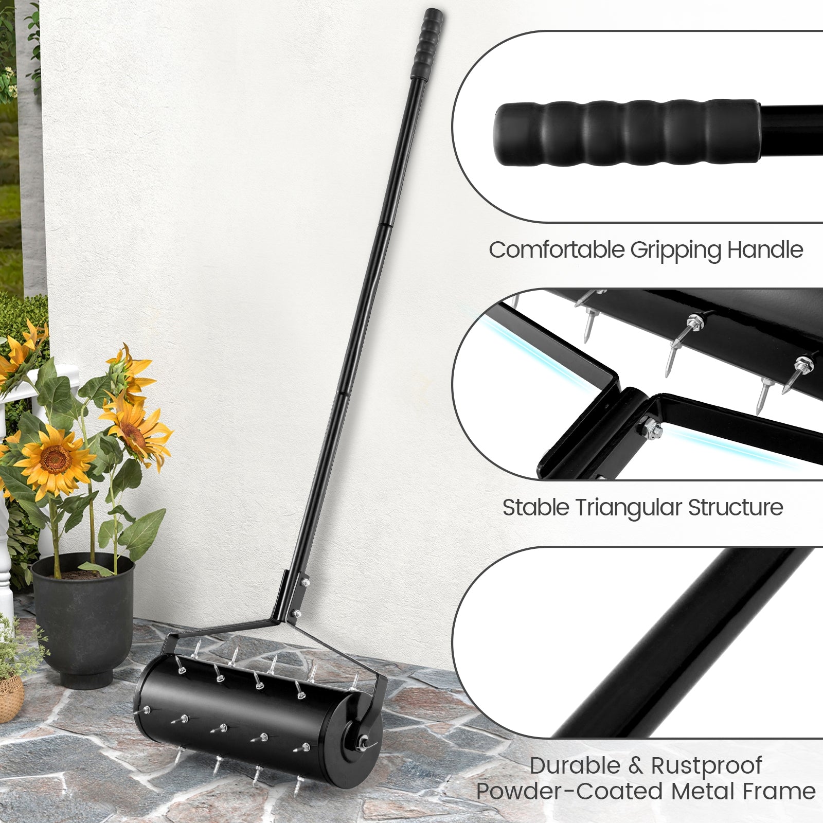 18 Inch Manual Lawn Aerator, Detachable Handle, Black Lawn Care Tools at Gallery Canada