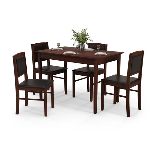 5-Piece Dining Set, 4-Person, Rubber Wood Legs, Brown