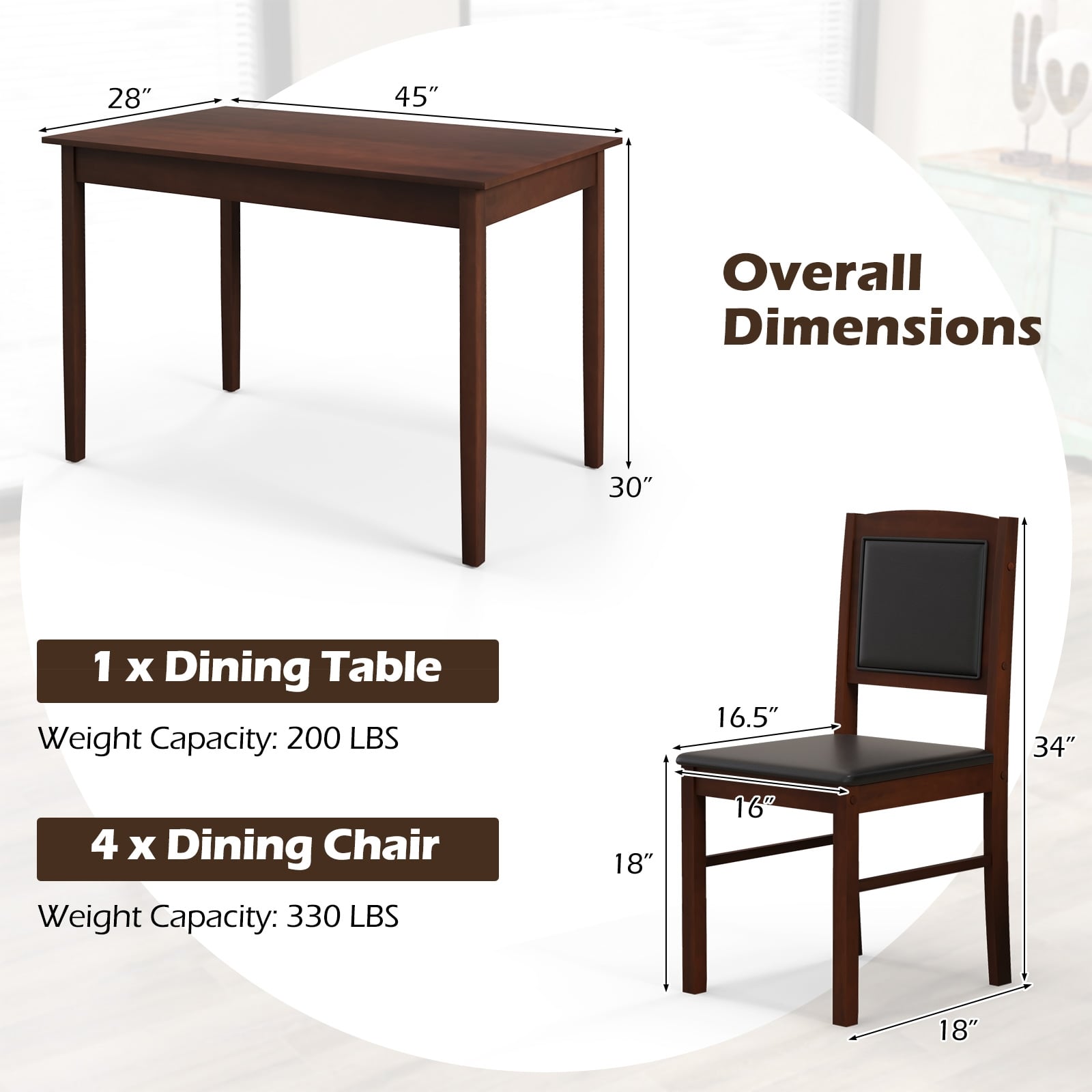 5-Piece Dining Set, 4-Person, Rubber Wood Legs, Brown Dining Room Sets at Gallery Canada