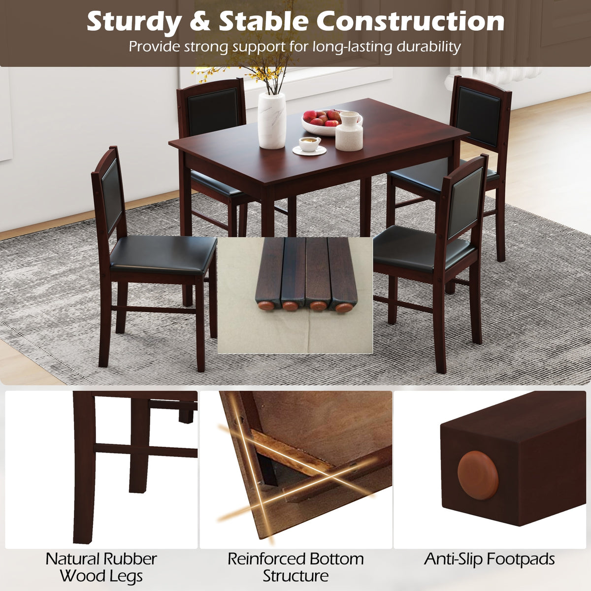 5-Piece Dining Set, 4-Person, Rubber Wood Legs, Brown Dining Room Sets at Gallery Canada