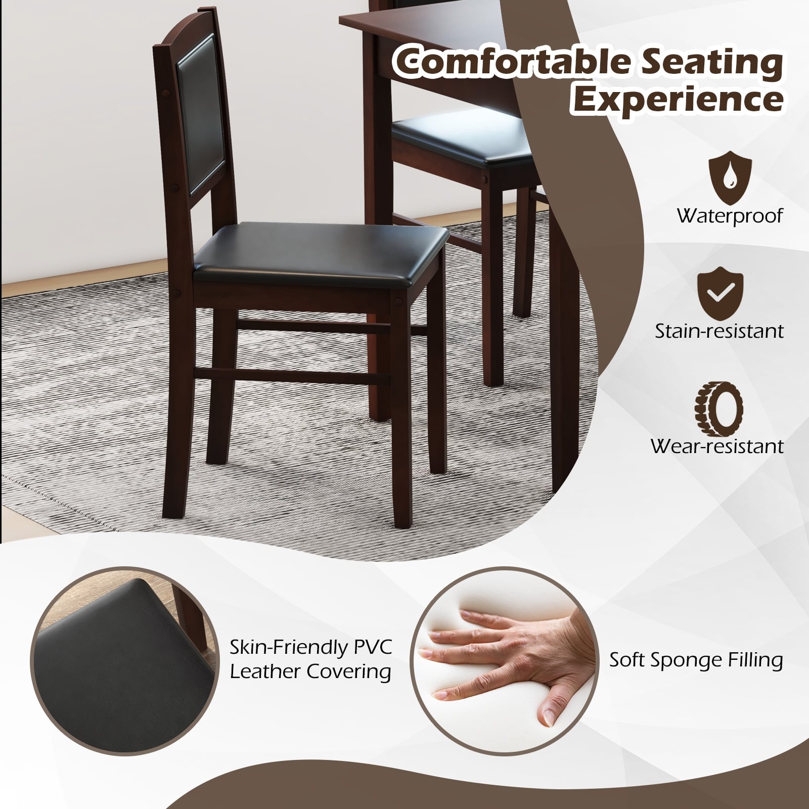 5-Piece Dining Set, 4-Person, Rubber Wood Legs, Brown Dining Room Sets at Gallery Canada