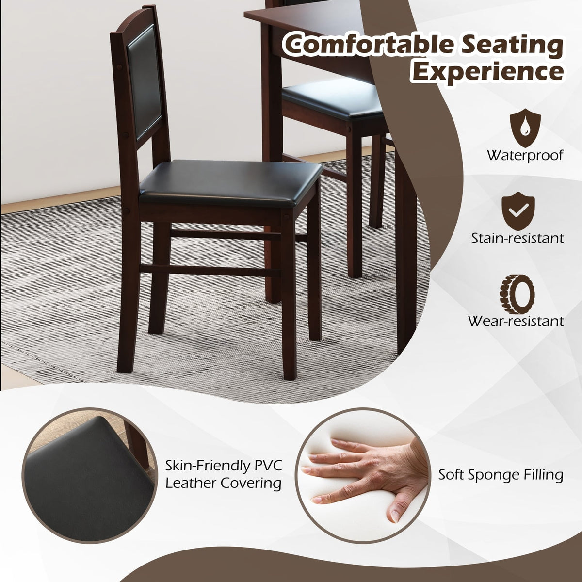 5-Piece Dining Set, 4-Person, Rubber Wood Legs, Brown Dining Room Sets at Gallery Canada
