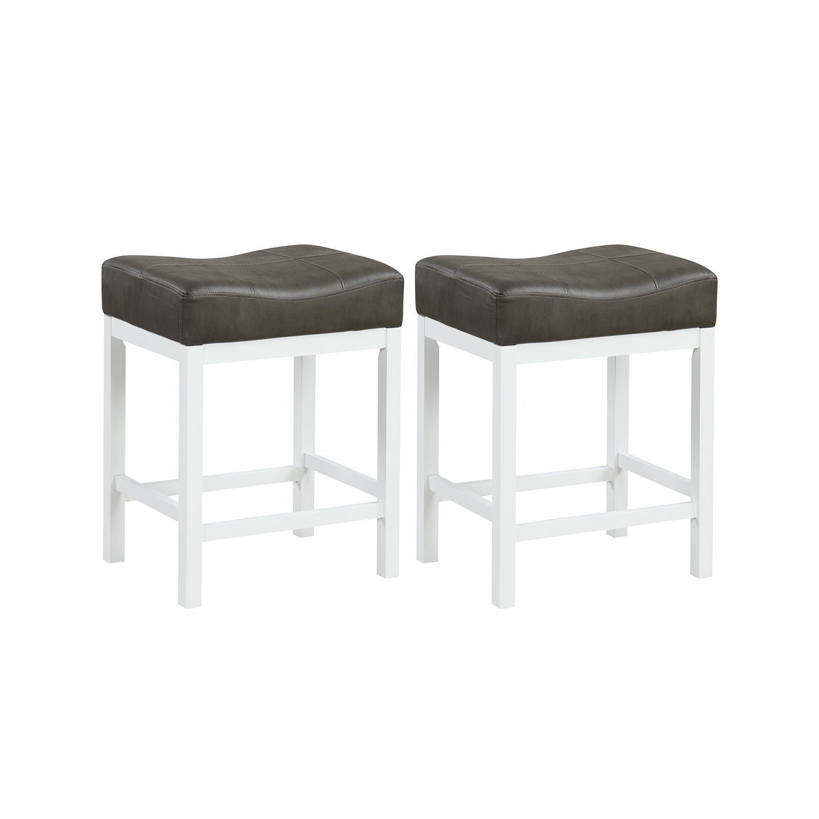 24.5 Inches Linen Saddle Stools, Set of 2, Cushioned Seat, Black and White Bar Stools Black & White at Gallery Canada