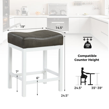 24.5 Inches Linen Saddle Stools, Set of 2, Cushioned Seat, Black and White Bar Stools at Gallery Canada