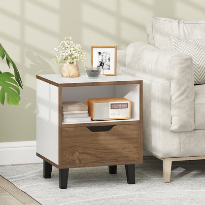 Nightstand With Drawer, Open Storage Shelf, White Nightstands at Gallery Canada