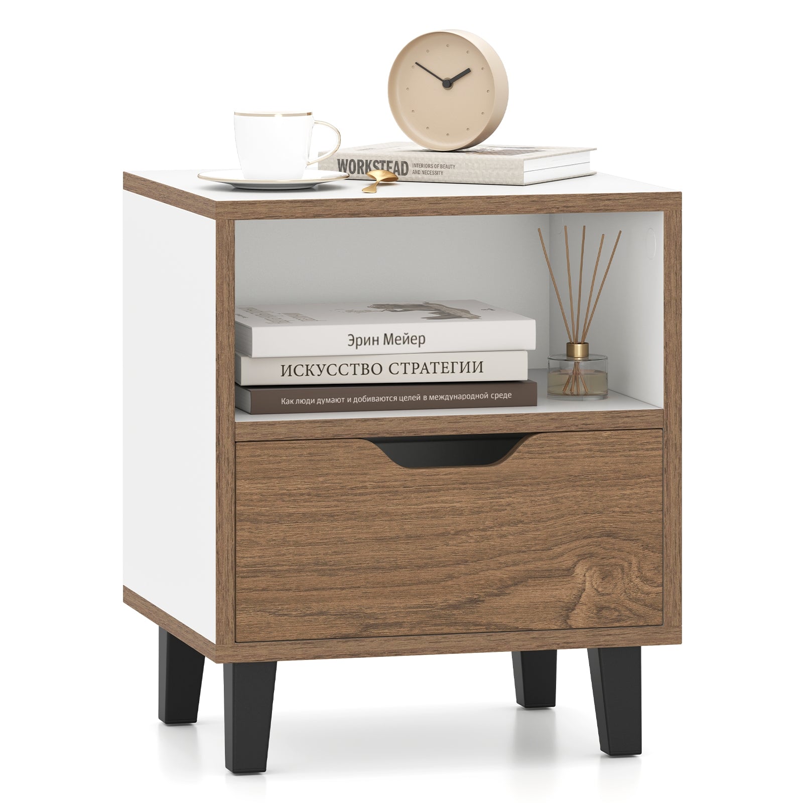 Nightstand With Drawer, Open Storage Shelf, White Nightstands at Gallery Canada