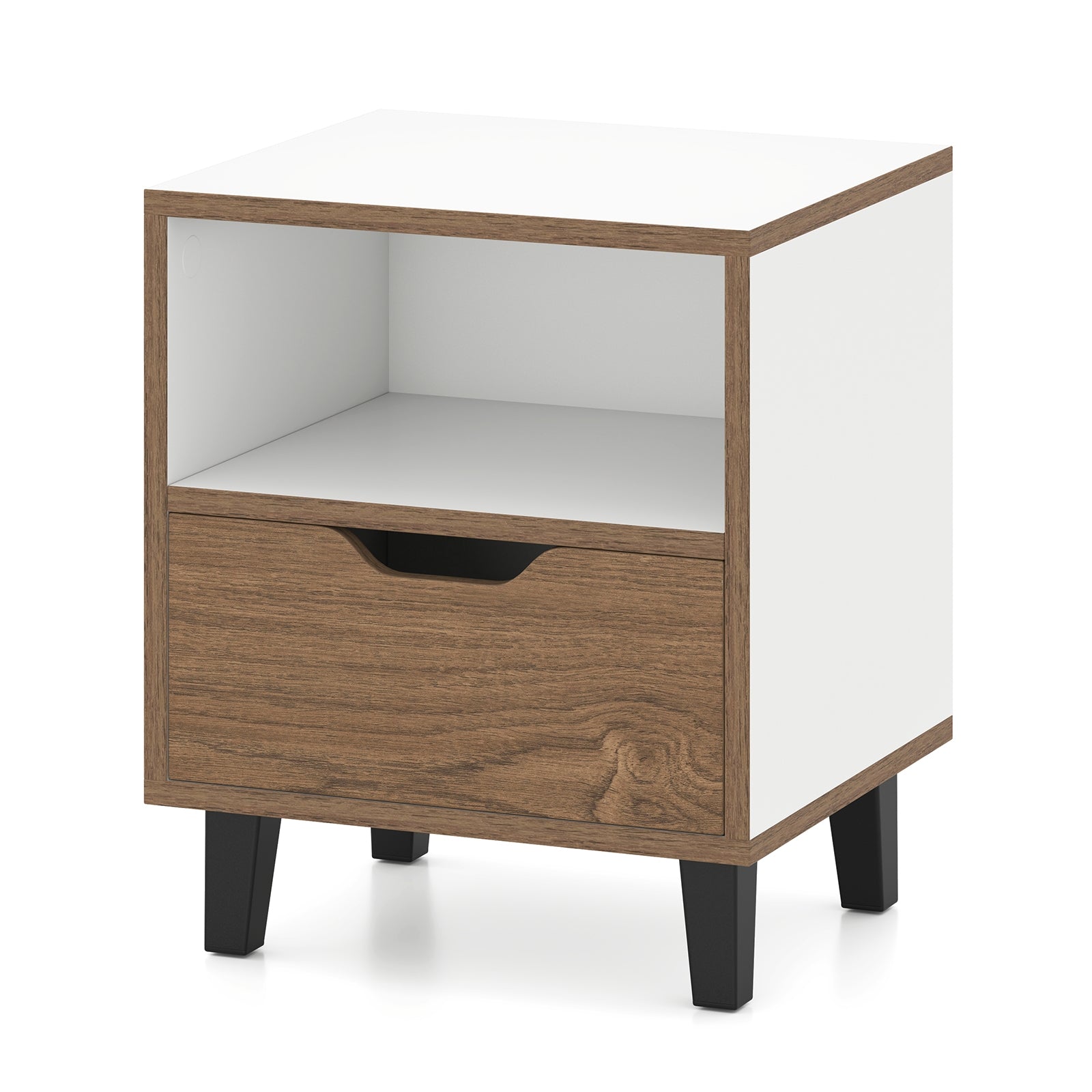Nightstand With Drawer, Open Storage Shelf, White Nightstands at Gallery Canada