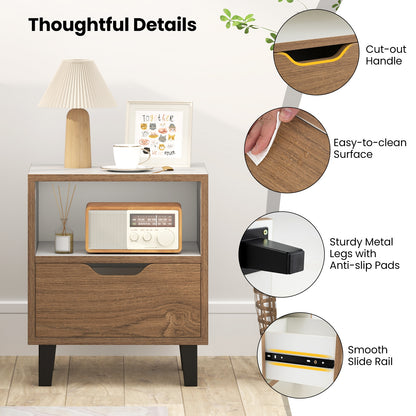 Nightstand With Drawer, Open Storage Shelf, White Nightstands at Gallery Canada