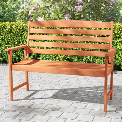 2-Person Wooden Garden Bench, Slatted Backrest, Comfortable Armrests, Natural Outdoor Benches at Gallery Canada
