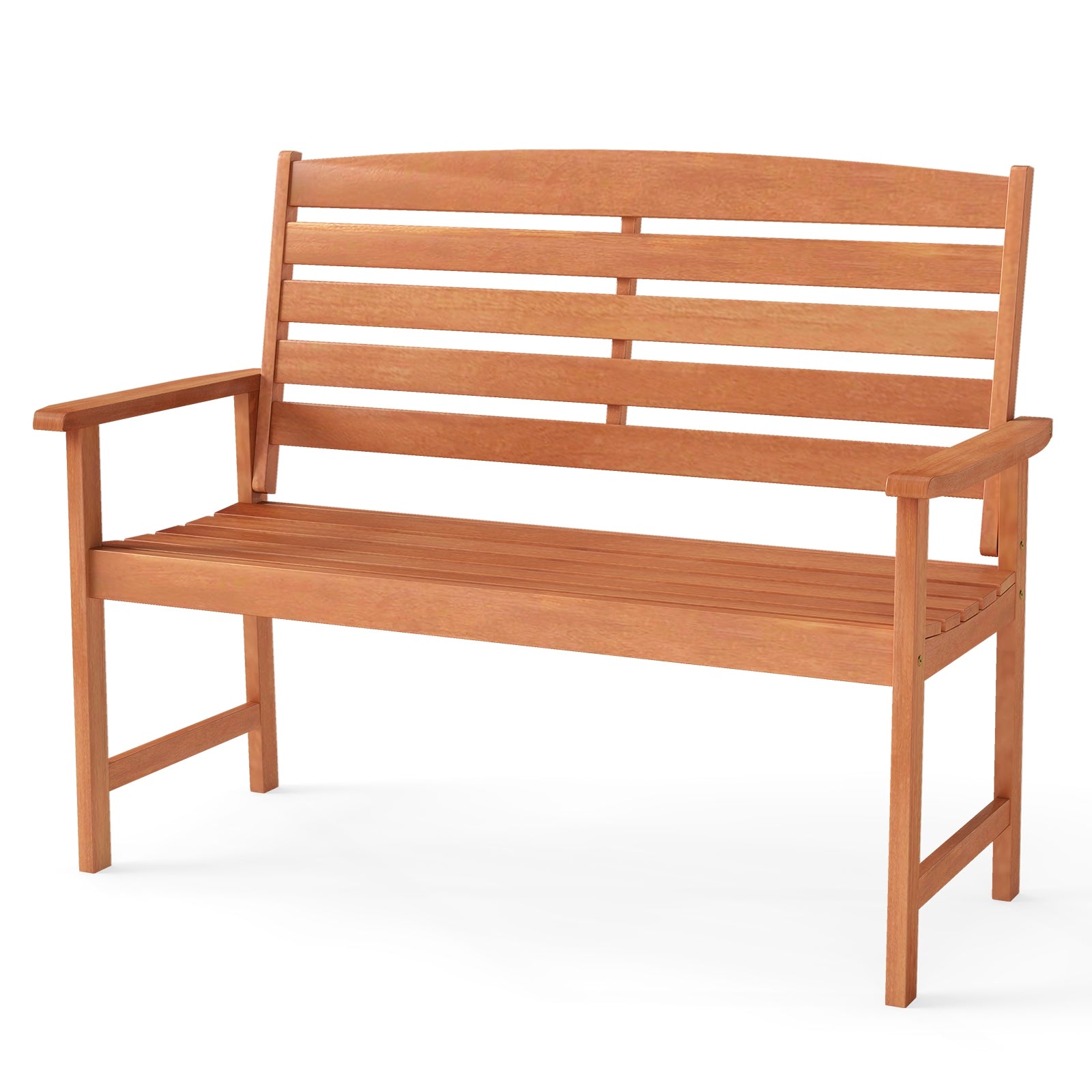 2-Person Wooden Garden Bench, Slatted Backrest, Comfortable Armrests, Natural Outdoor Benches at Gallery Canada