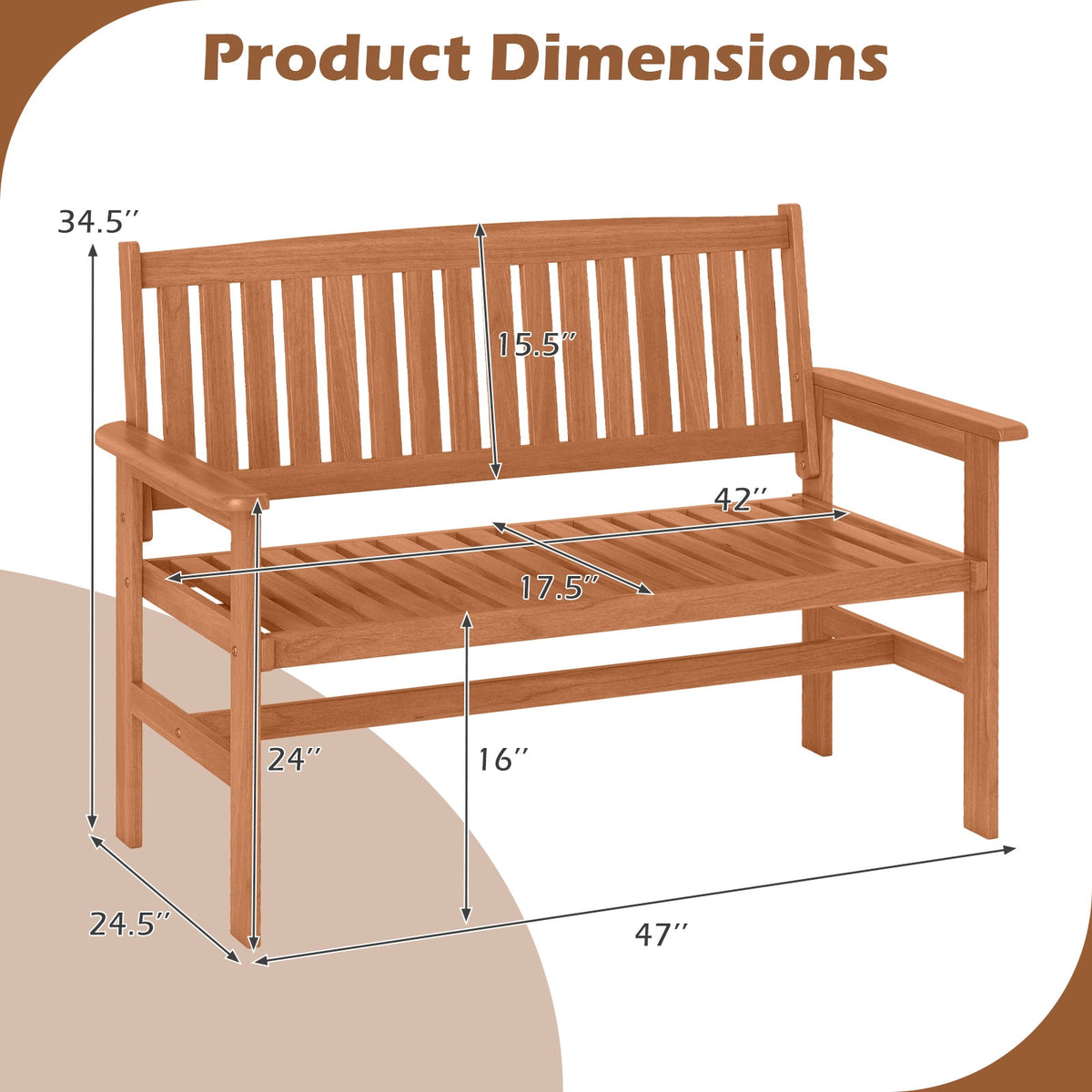 2-Person Patio Loveseat, Slatted Backrest, Comfortable Armrests, Natural Outdoor Benches at Gallery Canada